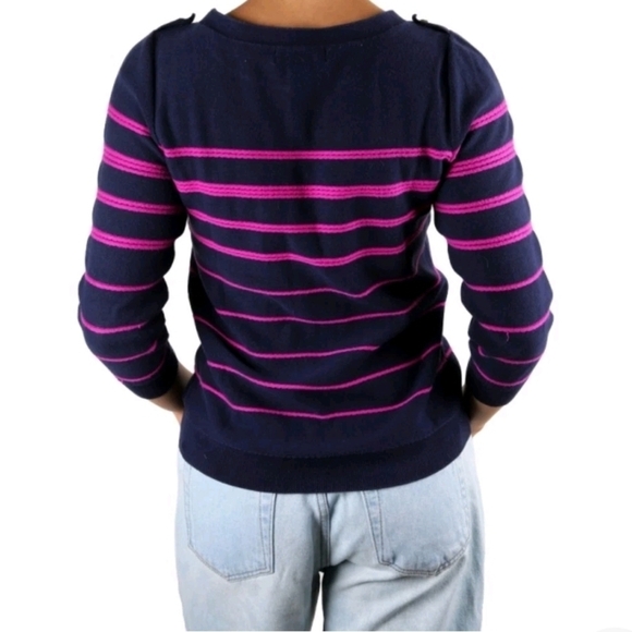 BANANA REPUBLIC size Small Striped Pullover‎ Sweater Button Classic Preppy Navy - Picture 13 of 13